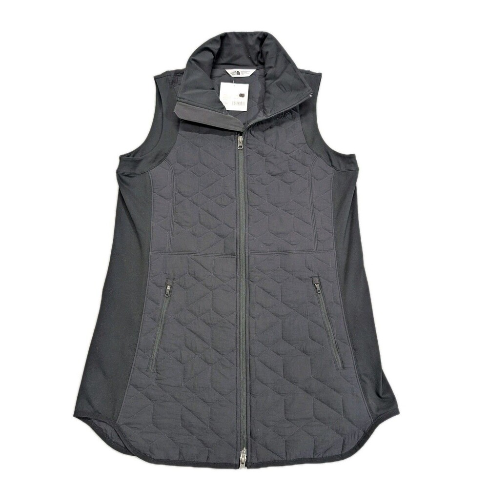 NWT The North Face Long Parka Vest Black Quilted Hoodless Tunic Women L 33" - Picture 1 of 10